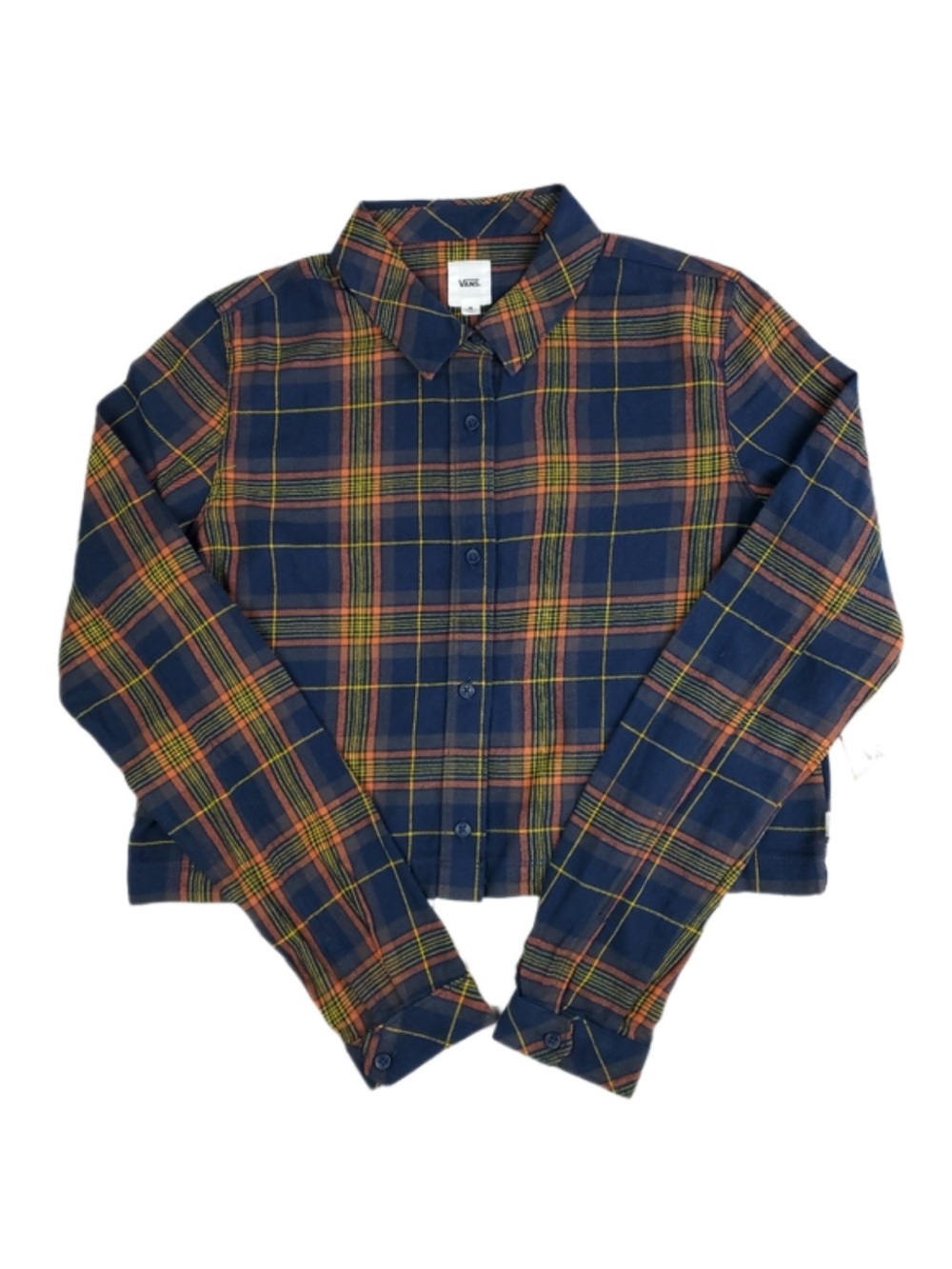 Vans Navy Plaid Shirt with Orange and Yellow Accents